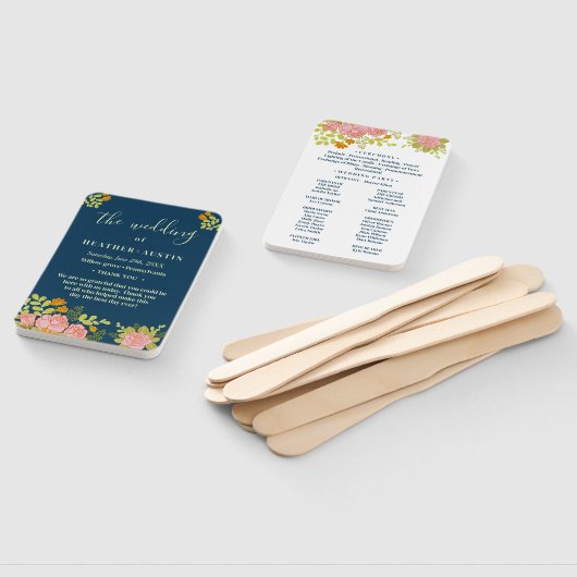 Floral Dark Navy Blue Wedding Botanic Programme Handwaaier (Niet-gemonteerd)