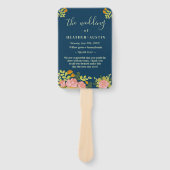 Floral Dark Navy Blue Wedding Botanic Programme Handwaaier (Voorkant)