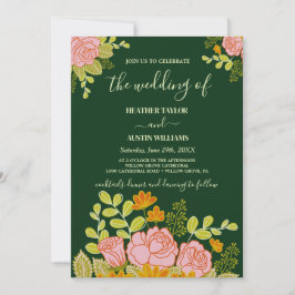 Floral Dark Navy Blue Wedding invitation Botanical Kaart