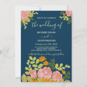 Floral Dark Navy Blue Wedding-uitnodiging Botanica Kaart (Voorkant)