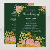 Floral Dark Navy Blue Wedding-uitnodiging Botanica Kaart (Voorkant / Achterkant)