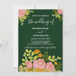 Floral Dark Navy Blue Wedding-uitnodiging Botanica Kaart