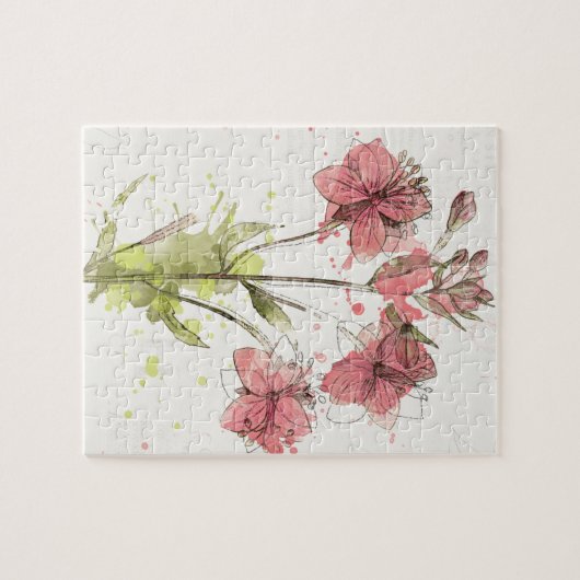 Floral Dark Pink Splash Legpuzzel (Horizontaal)