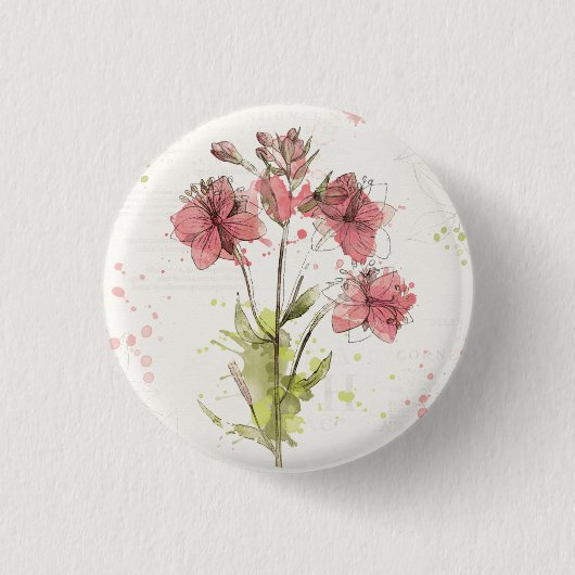 Floral Dark Pink Splash Ronde Button 3,2 Cm (Voorkant)