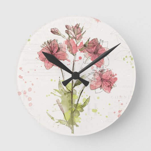 Floral Dark Pink Splash Ronde Klok (Voorkant)