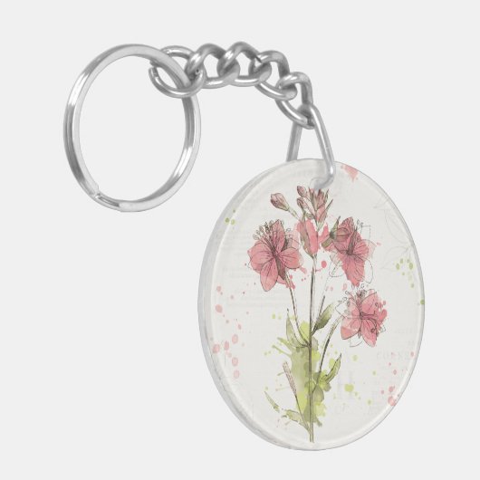 Floral Dark Pink Splash Sleutelhanger (Voorkant Links)