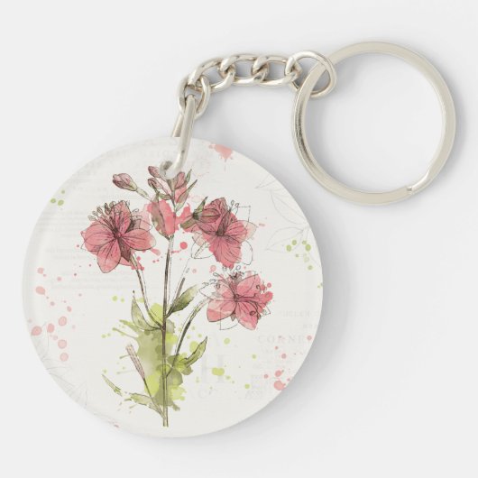 Floral Dark Pink Splash Sleutelhanger (Achterkant)