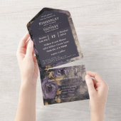 Floral Dark Plum Paarse Roos Gold Accent E-mail All In One Uitnodiging (Afscheurbaar)