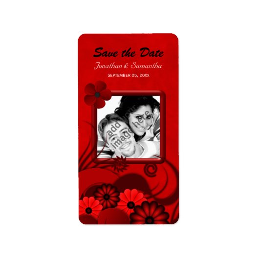 Floral Dark Red Gothic Save the Date Wine Labels (Voorkant)