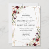 Floral Dark Red, Paars en Blush Wedding Kaart (Voorkant)