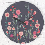 Floral Dark Ronde Klok<br><div class="desc">Moderne Bohemen botanciale kunst.  boho loste roze bloemschilderij op een donkergrijze achtergrond. Originele kunst van Nic Squirrell.</div>