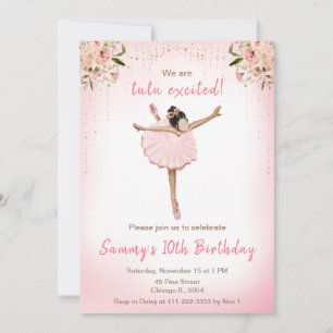 Floral Dark Skin Ballerina Birthday Kaart