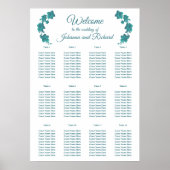 Floral dark turquoise Seating Charts Poster (Voorkant)