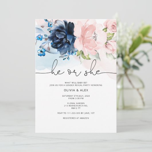 Floral dat hij of zij geslacht uitnodiging onthult (Staand voorkant)
