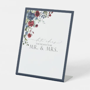 Floral Date Idees van Navy Blue Burgundy Waterverf Reclamebord Met Voetstuk