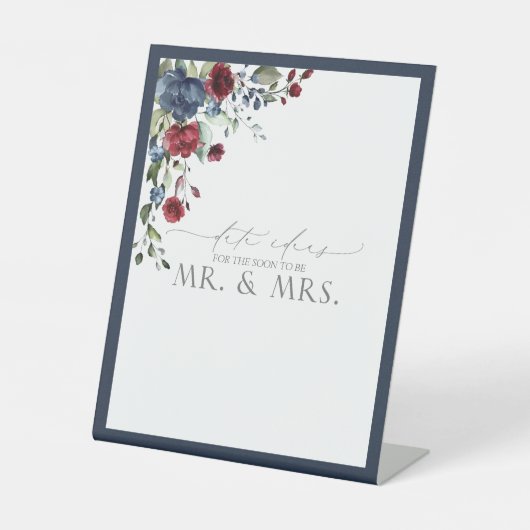 Floral Date Idees van Navy Blue Burgundy Waterverf Reclamebord Met Voetstuk (Voorkant)