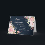 Floral Daughter & Daughter in Law Jubileum Kaart<br><div class="desc">Gelukkige trouwjubileumkaart voor dochter en schoondochter met elegante blush roze waterverf en marineblauwe achtergrond en oprechte vers.</div>