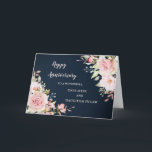 Floral Daughter & Daughter in Law Jubileum Kaart<br><div class="desc">Gelukkige trouwjubileumkaart voor dochter en schoondochter met elegante blush roze waterverf en marineblauwe achtergrond en oprechte vers.</div>