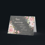 Floral Daughter & Son in Law Bruiloft Jubileum Kaart<br><div class="desc">Gelukkige trouwjubileumkaart voor dochter en schoonzoon met elegante blush roze waterverf bloemen en krijtbord achtergrond en oprechte vers.</div>