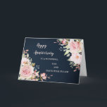 Floral Daughter & Son in Law Bruiloft Jubileum Kaart<br><div class="desc">Gelukkige trouwjubileumkaart voor dochter en schoonzoon met elegante blush roze waterverf en marineblauwe achtergrond en oprechte vers.</div>