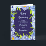 Floral Daughter & Son in Law Bruiloft Jubileum Kaart<br><div class="desc">Gelukkige trouwjubileumkaart voor dochter en schoonzoon met mooie  blauw waterverf bloemen,  en sentimentele vers.</div>