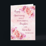 Floral Daughter & Son in Law Bruiloft Jubileum Kaart<br><div class="desc">Gelukkige trouwjubileumkaart voor dochter en schoonzoon met mooie waterverf  bloemetjes en sentimentele verzen.</div>
