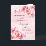 Floral Daughter & Son in Law Bruiloft Jubileum Kaart<br><div class="desc">Gelukkige trouwjubileumkaart voor dochter en schoonzoon met mooie waterverf  bloemetjes en sentimentele verzen.</div>