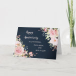 Floral Daughter & Son in Law Bruiloft Jubileum Kaart<br><div class="desc">Gelukkige trouwjubileumkaart voor dochter en schoonzoon met elegante blush roze waterverf en marineblauwe achtergrond en oprechte vers.</div>