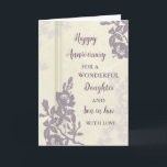Floral Daughter & Son in Law Bruiloft Jubileum Kaart<br><div class="desc">Gelukkige trouwjubileumkaart voor dochter en schoonzoon met mooie  paarse bloemen en sentimentele verzen.</div>