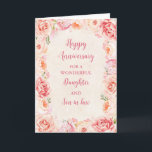 Floral Daughter & Son in Law Bruiloft Jubileum Kaart<br><div class="desc">Gelukkige trouwjubileumkaart voor dochter en schoonzoon met mooie  roze waterverf bloemen,  en sentimentele vers.</div>