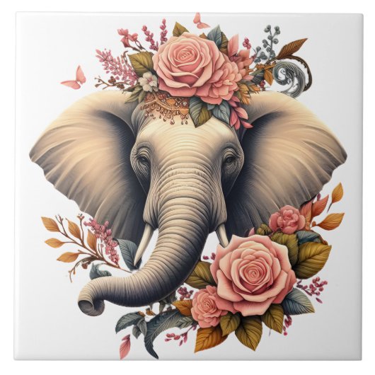 Floral dawn olifant kunst tegeltje (Voorkant)