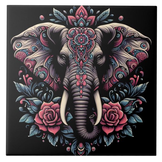 Floral dawn olifant kunst tegeltje (Voorkant)