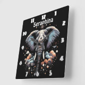 Floral dawn olifant kunst vierkante klok (Hoek)