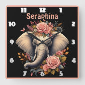 Floral dawn olifant kunst vierkante klok (Voorkant)