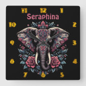 Floral dawn olifant kunst vierkante klok (Voorkant)