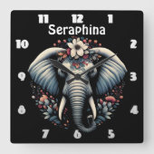 Floral dawn olifant kunst vierkante klok (Voorkant)