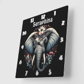 Floral dawn olifant kunst vierkante klok (Hoek)