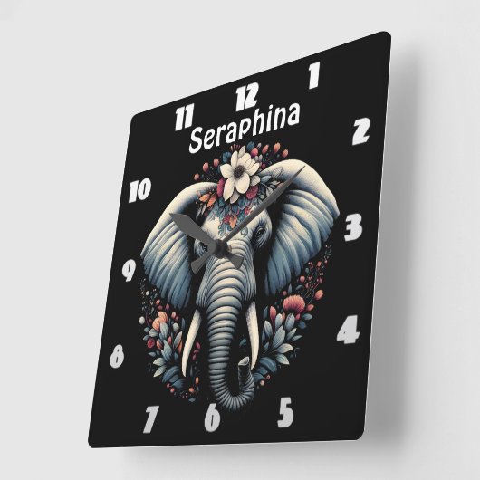 Floral dawn olifant kunst vierkante klok (Hoek)