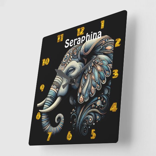 Floral dawn olifant kunst vierkante klok (Hoek)