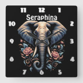 Floral dawn olifant kunst vierkante klok (Voorkant)