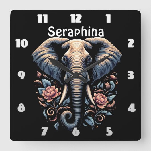 Floral dawn olifant kunst vierkante klok (Voorkant)