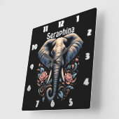 Floral dawn olifant kunst vierkante klok (Hoek)