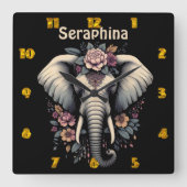 Floral dawn olifant kunst vierkante klok (Voorkant)