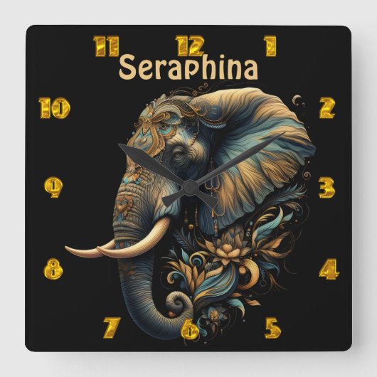 Floral dawn olifant kunst vierkante klok (Voorkant)