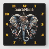 Floral dawn olifant kunst vierkante klok (Voorkant)