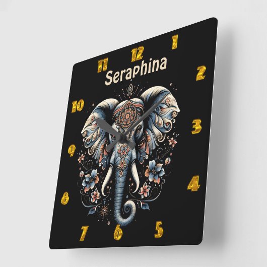 Floral dawn olifant kunst vierkante klok (Hoek)