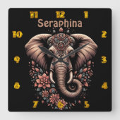 Floral dawn olifant kunst vierkante klok (Voorkant)