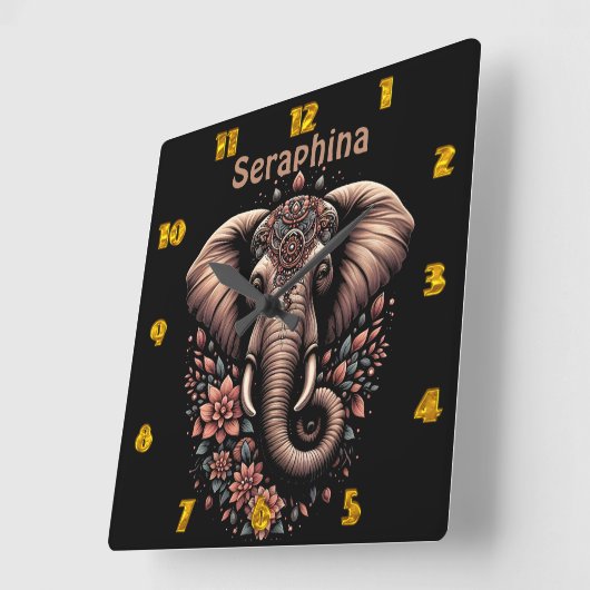 Floral dawn olifant kunst vierkante klok (Hoek)