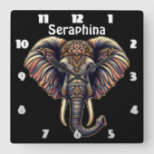 Floral dawn olifant kunst vierkante klok (Voorkant)