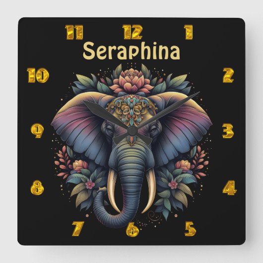 Floral dawn olifant kunst vierkante klok (Voorkant)